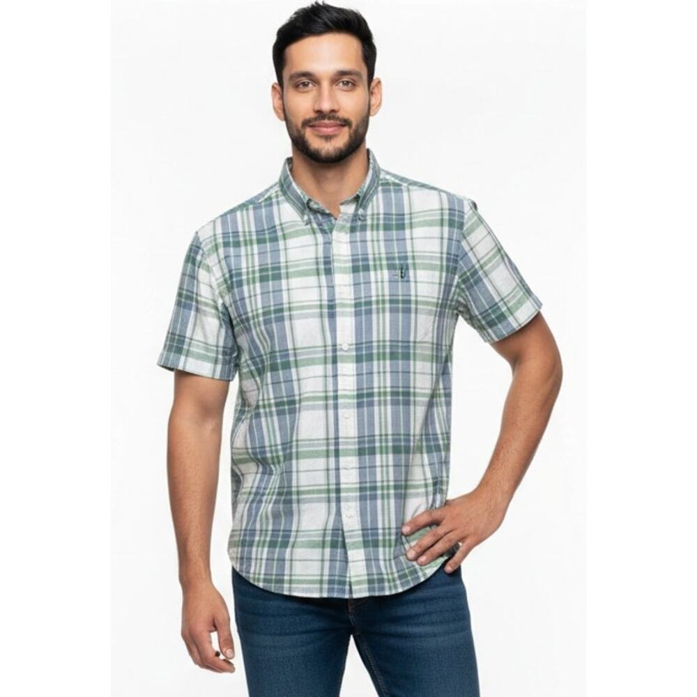 Mens COLUMBIA Rapid Rivers II Green | White Plaid Short Sleeve Shirt Size XL